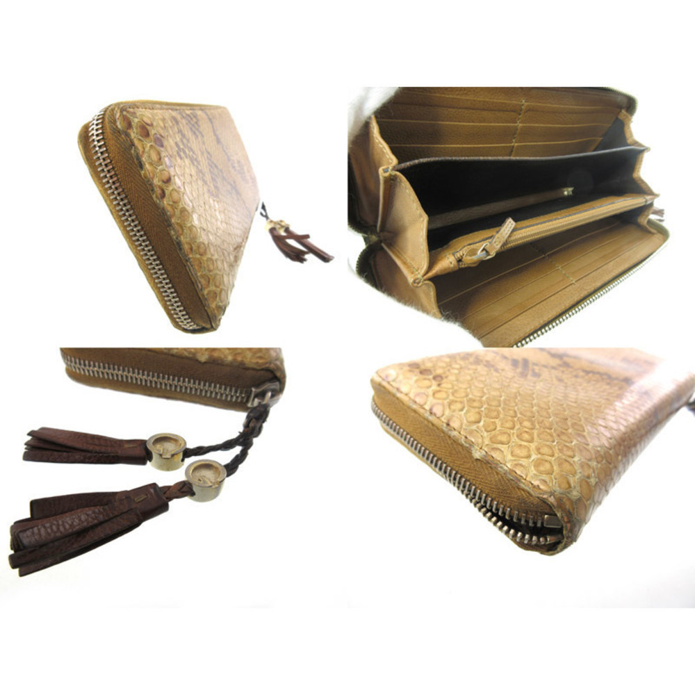 Gucci Leather Long Beige Zip Python Wallet Brown - image 1